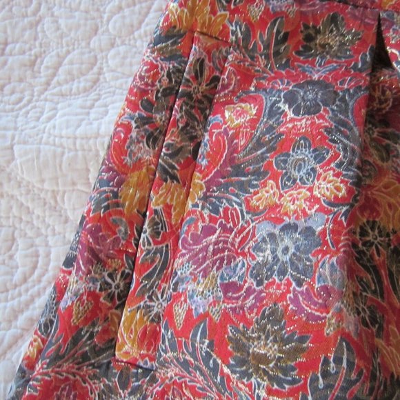 Maeve Skirt M Rosie Floral Red Brocade Pleated - Picture 4 of 8